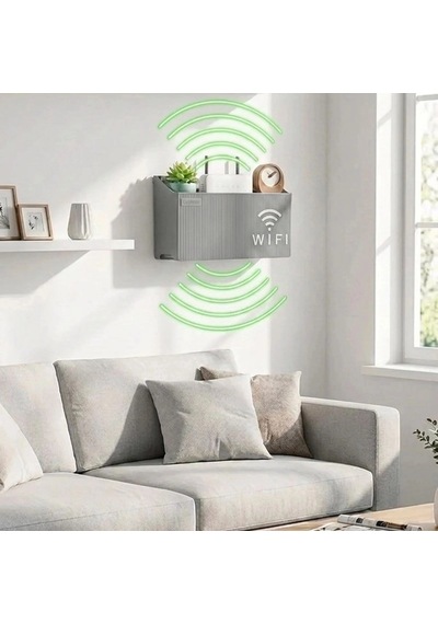 Duvar Tipi Wi-fi Modem Saklama Kutusu Gri Kablo Düzenleyici Router Raf Organizer 5047 Belirtilmemiş