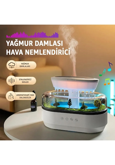 Robeve Yağmur Damlası Hava Nemlendirici - Aromaterapi Difüzör - 7 Renk Rgb - Dinlendirici Sesler - Sessiz Çalışma