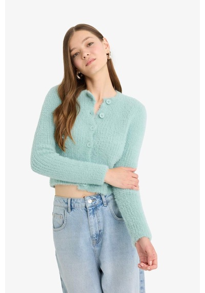 Defacto Coool Slim Fit Dar Kesim Bisiklet Yaka Triko Hırka Z9318az25wngn86 Yeşil