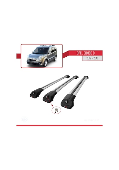 Opel Combo D 2012-2018 Arası İle Uyumlu Ace-1 Ara Atkı Tavan Barı Gri 3 Adet Bar
