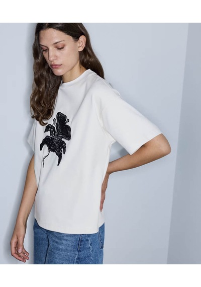İpekyol Tül Ve Nakış Aplikeli Ekru Kadın T-shirt Iw6260070170
