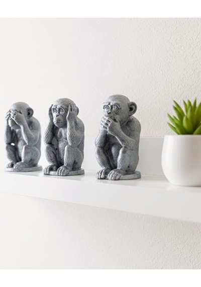 3'lü Dekoratif Gümüş Eskitme Maymun Biblo Seti 8.30cmx4.30cm