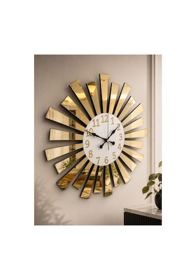 Pey Aksesuar Aynalı Pleksi 40x40 Cm Piyano Model Sayılı Ev Hediyelik Duvar Saati Beyaz,gold