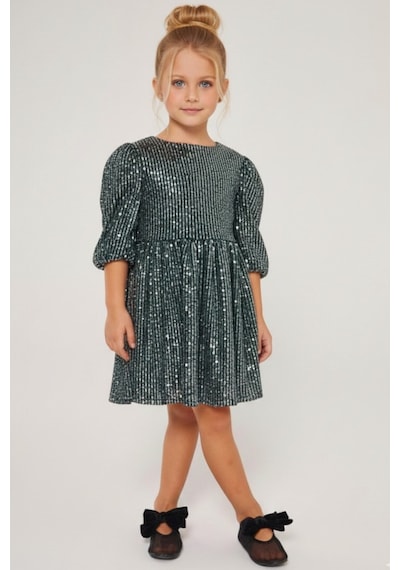 My Kids Wear Kız Çocuk Bayramlık Işıltılı Elbise 12533 Yeşil