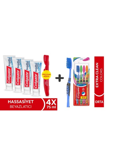 Colgate Sensitive Sensifoam Diş Macunu 75 Ml X 4 Adet + Extra Clean Colors Diş Fırçası 3+1 Hassasiyet