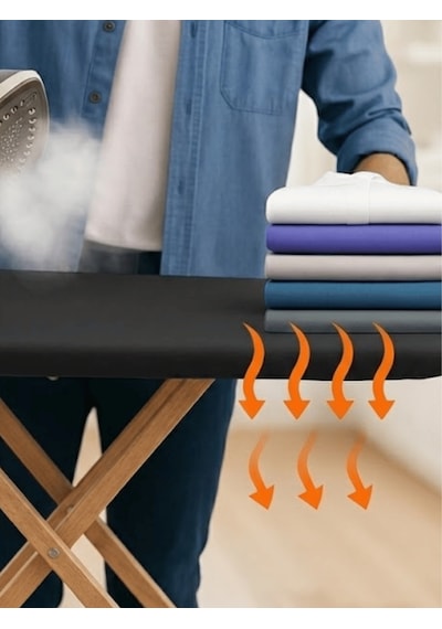 Beylini Ütü Masası Kılıfı Yanmaz Lastikli Süngerli Ütü Masası Örtüsü Ayarlanabilir Ütü Masası Bezi Siyah 50x150 Cm Siyah