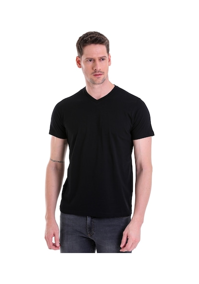 Hatemoğlu Siyah Düz Slim Fit 100% Pamuk V Yaka Tişört Siyah
