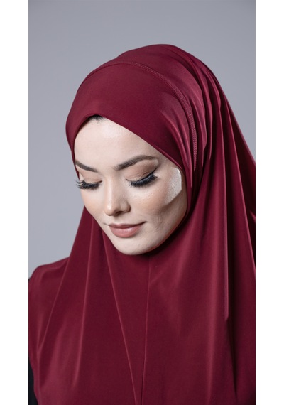 Hürrem Bone Bordo Pratik Hazır Geçmeli Tesettür Eşarp Sandy Kumaş Düz Hijab 2308 16