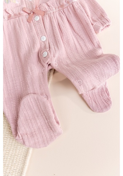 Baby Mod Çiçek Nakışlı Bebe Yaka Kız Bebek Tulum Gülkurusu
