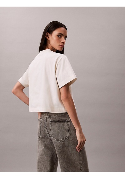 Calvin Klein Kadın Ss Boxy Fit Grafik Detaylı Crop T-shirt-15536 Taş Rengi