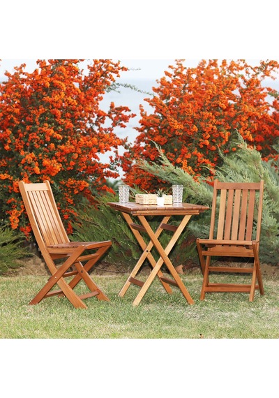 Avşa Katlanır Ahşap Bahçe Balkon Seti: 80x80 Masa + 2 Sandalye Acı Kahverengi
