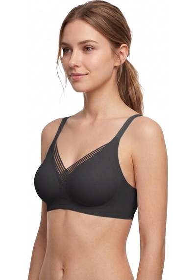 Cottonill Seamless Bra - Lucent Siyah Lazer Kesim Balensiz Ön Çapraz Şerit Detaylı Kadın Sütyen