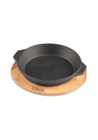 Lava Döküm Yuvarlak Servis Tabağı Ve Ahşap Altlığı Çap Ø 16cm