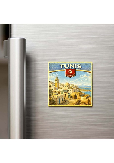 Retro Tunus Tunus Şehri Temalı Vintage Buzdolap Magneti 9x9 Cm