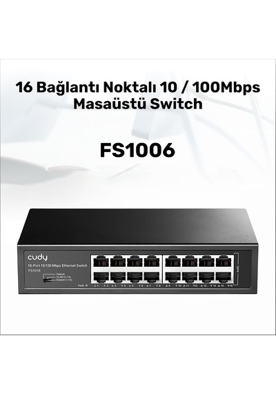 Fs1016 16port 10/100mbps 1,6 Gb/sn Metal Kasa Rackmount Masaüstü Switch