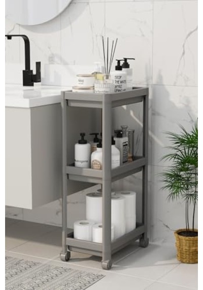 3 Katlı Hazneli Tekerlekli Gri Mutfak Banyo Rafı Pg Mıt1216 Diğer