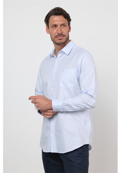 İmza Mavi Sert Yaka Uzun Kol Cepli Comfort Fit Pamuk Gömlek 1004260171 2XL