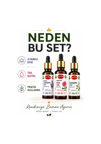 Lavanta+gül+yasemin 3 Lü Aromaterapi Bakım-bitkisel Yağ Seti & Aromatik Yağlar Seti 3x20 Ml