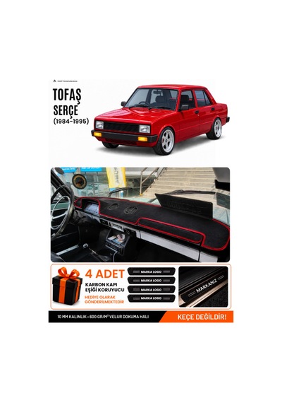Tofaş Serçe 1984-1995 Uyumlu Torpido Örtüsü, Torpido Kılıfı - Siyah-kırmızı - Tf004