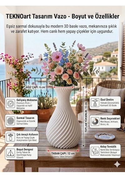 İskandinav Tarzı Kavisli Plastik Vazo 18 Cm. Sütlü Kahverengi