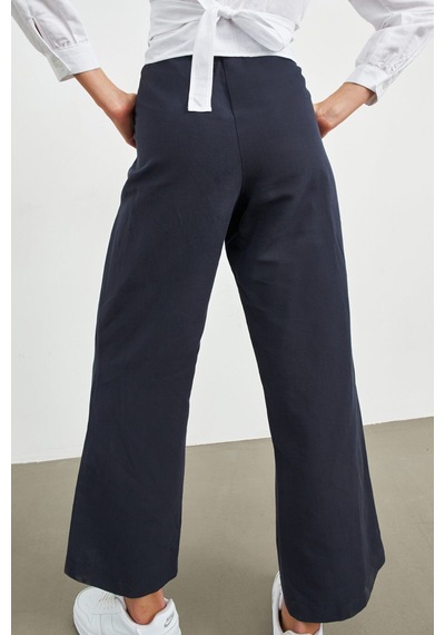 Stella Pulvis Lacivert Beli Lastikli Keten Basic Pantolon Lacivert