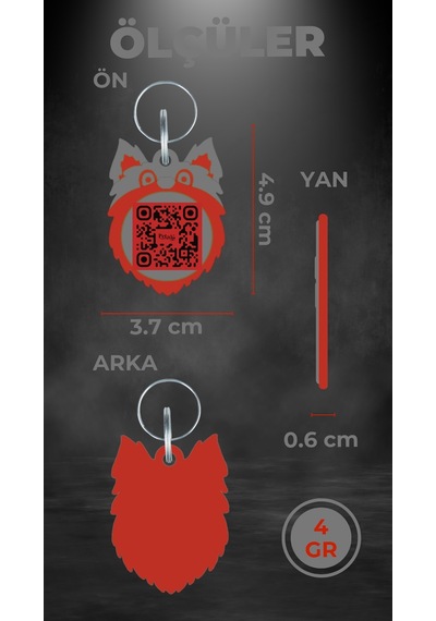 Petjoo 6.Skye Kırmızı-Gri Qr'lı Köpek Künyesi