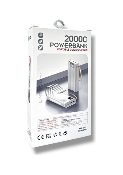 Arz-003 Powerbank Taşınabilir Hızlı Şarj Cihazı Beyaz 20000 Mah Diğer