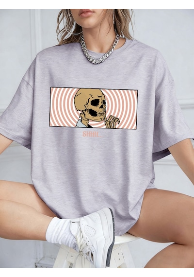 Noıssey Urban Pop Graphic Kadın Tişört Koleksiyonukod 5119 Gri