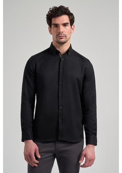 İmza Uzun Kol Desenli Armürlü Düğmeli Yaka Cepsiz Pamuklu Casual Slim Fit Gömlek 1004250206 Siyah İmza Uzun Kol Desenli Armürlü Düğmeli Yaka Cepsiz Pamuklu Casual Slim Fit Gömlek 1004250206 Siyah