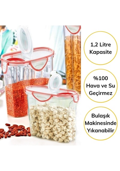 Buffer Kilitli Kapaklı Contalı Hava,su Sıvı Geçirmez 1,2 Litre Erzak Saklama Kabı-sa580 Sku: Smg8690010589507 Açık