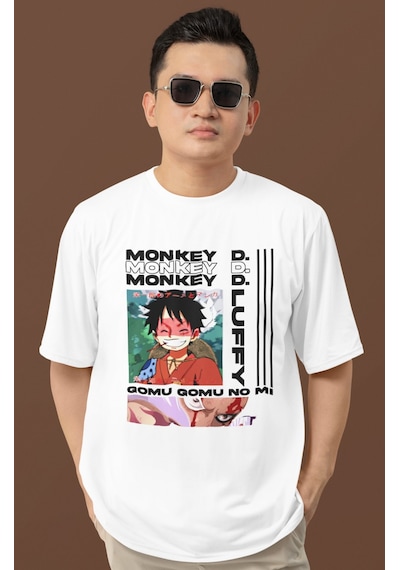 Sevbano Tasarım Monkey D. Luffy Gear 5 Baskılı Unisex Oversize Anime Dizi Beyaz