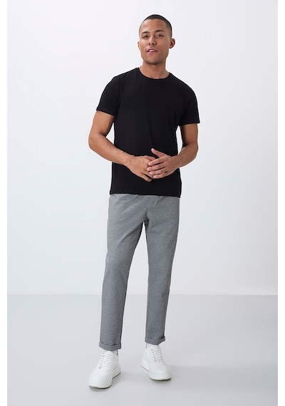 TOMMYLIFE Gri Melanj Yüzeyi Dokulu Standart Fit Erkek Eşofman Alt - 82154 GB MELANJ