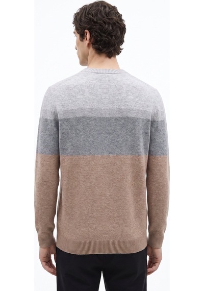 Fabrika Gri Erkek Bisiklet Yaka Slim Fit Blok Triko Kazak F6wm-kzk 2024 Çok Renkli