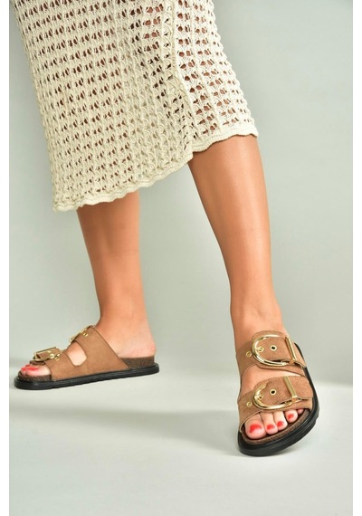 Fox Shoes U267732702 Taba Süet Kadın Terlik Taba-süet