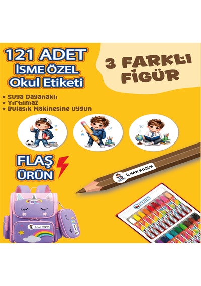 Okul Etiketi Kalem Defter Etiketi Neşeli Çocuk Özel Isim Yazılabilen Etiket - 121adet