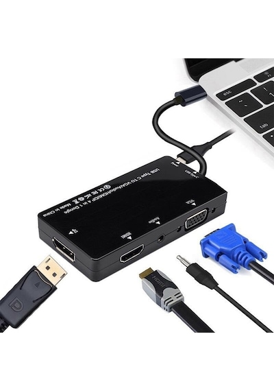 Usb 3.1 Type-C To Hdmi Vga Displayport Ses Combo Çevirici 4 In 1