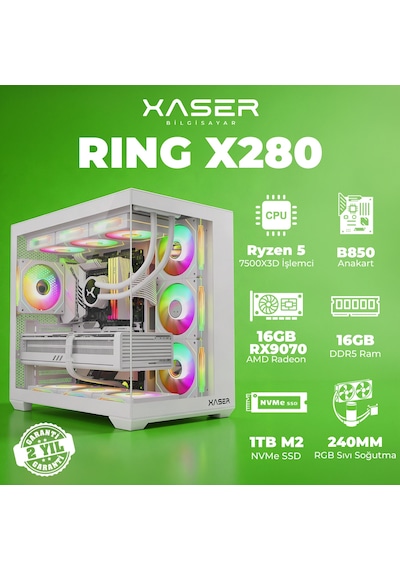 Xaser Ring X280 R-5 7500X3D 16 GB   1 TB M.2 Nvme  SSD 16 GB RX9070 Free Dos Masaüstü Oyuncu Bilgisayarı