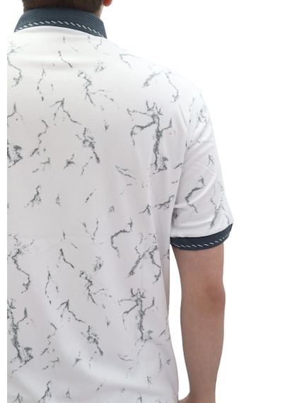 Santa Dmctekstil Erkek Kavis-113 Desenli Spor Kesim Rahat Kalıp Cepsiz Polo Yaka T-shirt Beyaz