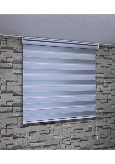 Yeşil Gri Mini Plise Zebra Perde Tüm Ölçülerde
