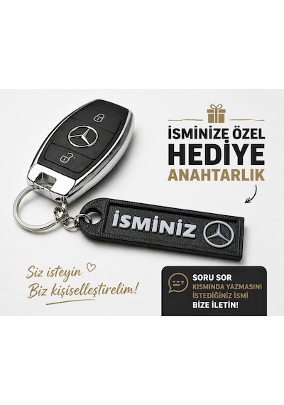 İsimli Mercedes Anahtarlık , Kişiye Özel - Hediyelik İsimli Araç Logolu Anahtarlık - İsimli Mercedes