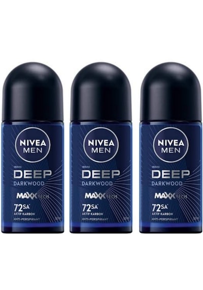 Nivea Deep Aktif Karbon Darkwood 72 Saat Erkek Roll-on Deodorant 3 X 50 Ml