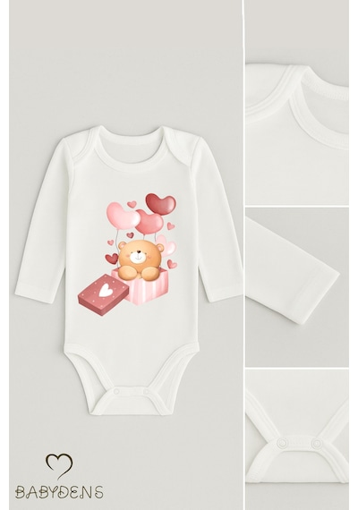 Babyden's 3 Lü Bebek Body Seti %100 Pamuk Uzun Kollu Ayıcık Baskılı Yenidoğan Unisex Bebek Body Beyaz