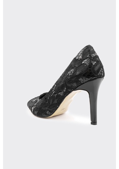 Derinet Dantel İşlemeli Kadın Stiletto Siyah Siyah