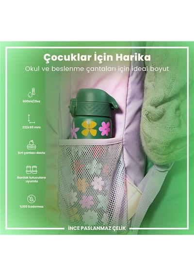 Ion8 - Paslanmaz Çelik İnce Suluk - Çiçekli - 600 Ml - Sızdırmaz Çok Renkli