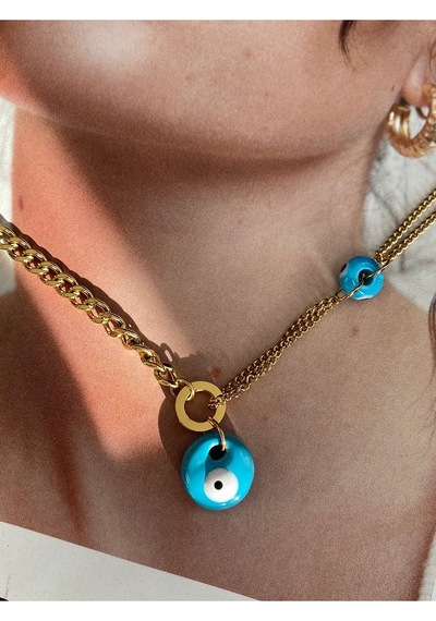 Pinery Jewels Nazar Boncuklu Paslanmaz Çelik Kadın Gold Kolye Altın
