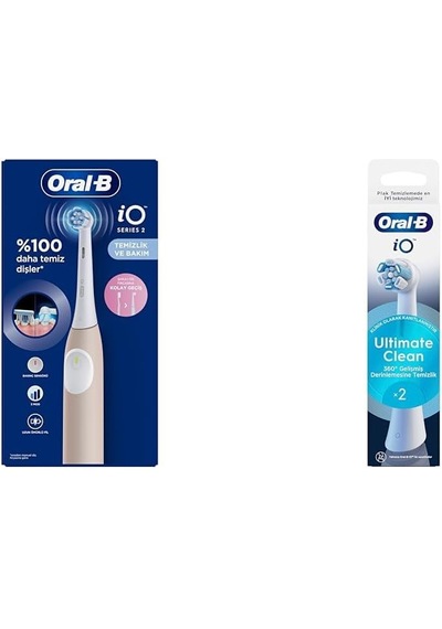 İo 2 Şarjlı Diş Fırçası - Pembe + Oral-b İo Ultimate Clean Beyaz Diş Fırçası Yedek Başlığı 2 Adet