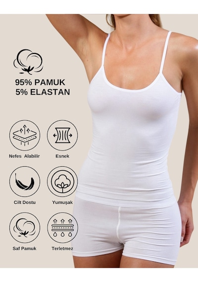 Alya Underwear Kadın Pamuklu Ip Askılı Oval Yaka Atlet 3'lü, 3 Adet Ten Beyaz T05