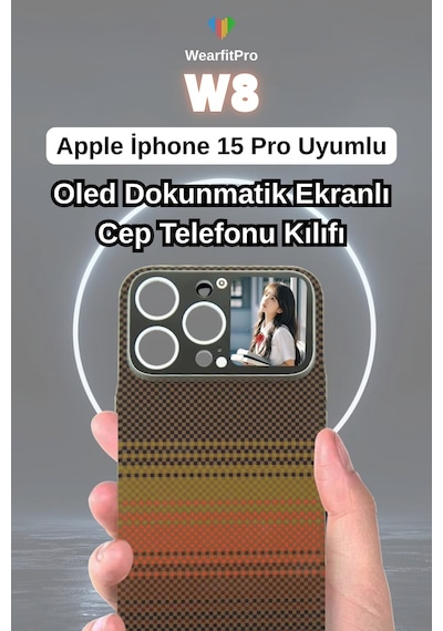 W8 Oled Dokunmatik Akıllı Ekranlı Apple Uyumlu iPhone 15 Pro Karbon Ultra İnce Cep Telefonu Kılıfı