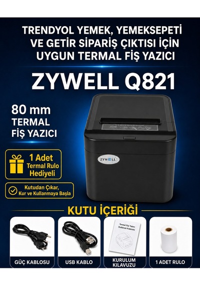 Zywell Q821 Termal Fiş Yazıcı Usb+ Ethernet Siyah Otomatik Kesici