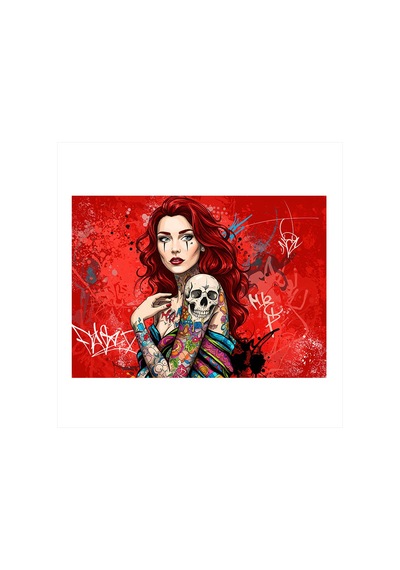 Grafiti Önünde Kadın Model Mdf Tablo